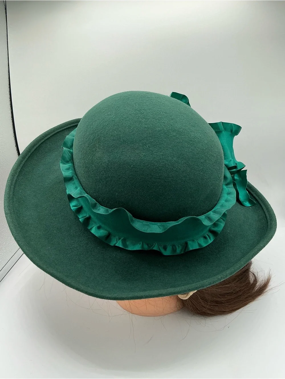 Bollman hats Elegant Green Wide-Brim wool hat with Satin Bow